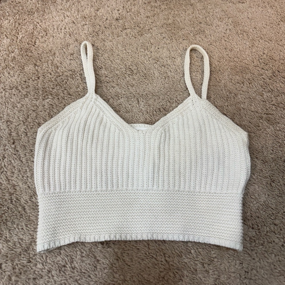 White Cable Knit Crop Top